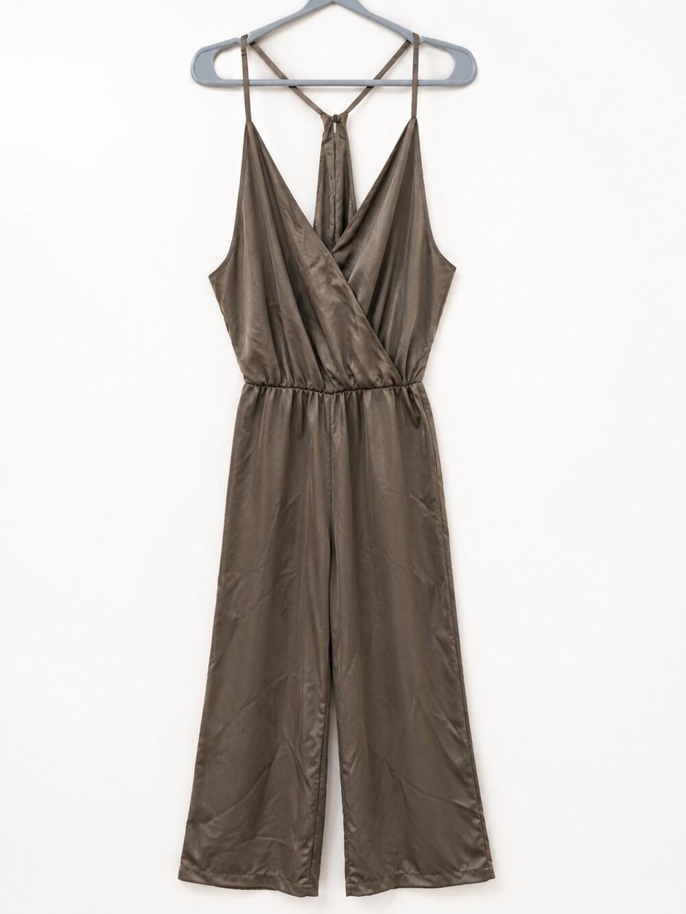 Rue21 Satin Halter Jumpsuit Olive Green Size M NWT Wide Leg